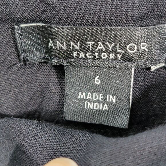 Ann Taylor Factory Black Cotton Blend Trouser Invisible Zipper Women's Size 6 - Picture 3 of 9